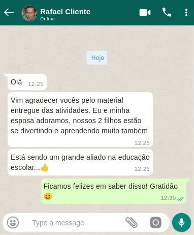 Depoimento de cliente no WhatsApp
