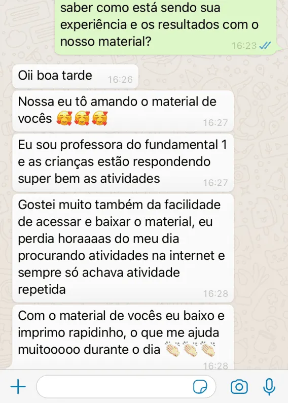 Depoimento de cliente no WhatsApp