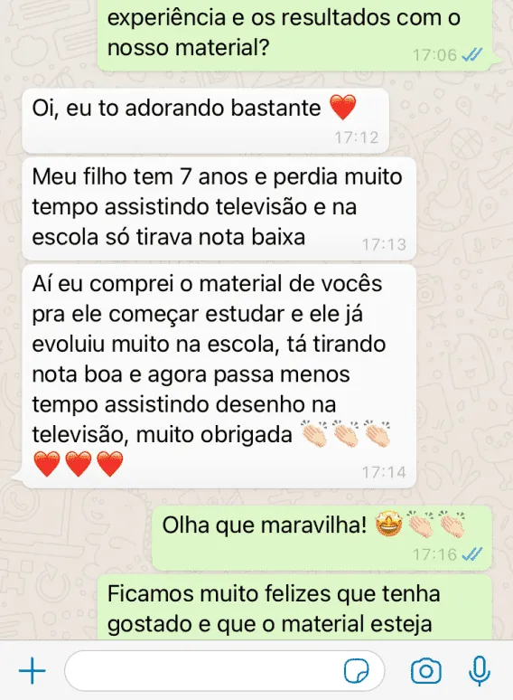 Depoimento de cliente no WhatsApp