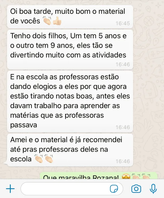 Depoimento de cliente no WhatsApp