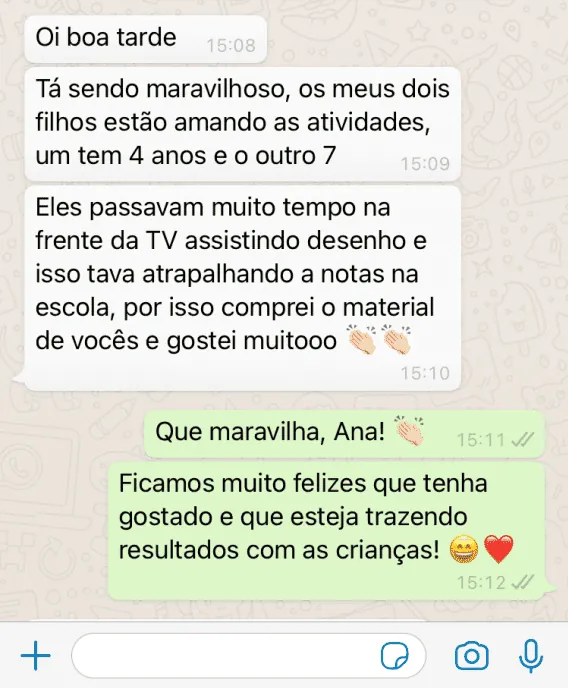 Depoimento de cliente no WhatsApp